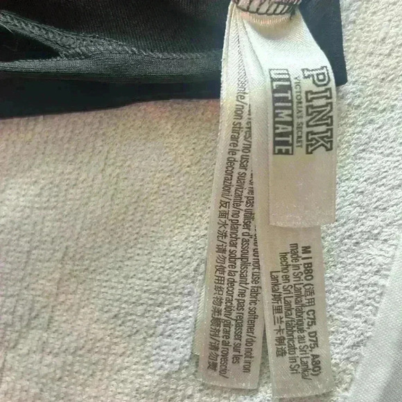 Victoria’s Secret Pink Strappy Sports Bra Lightly Padded Gray Floral Logo - Picture 6 of 7